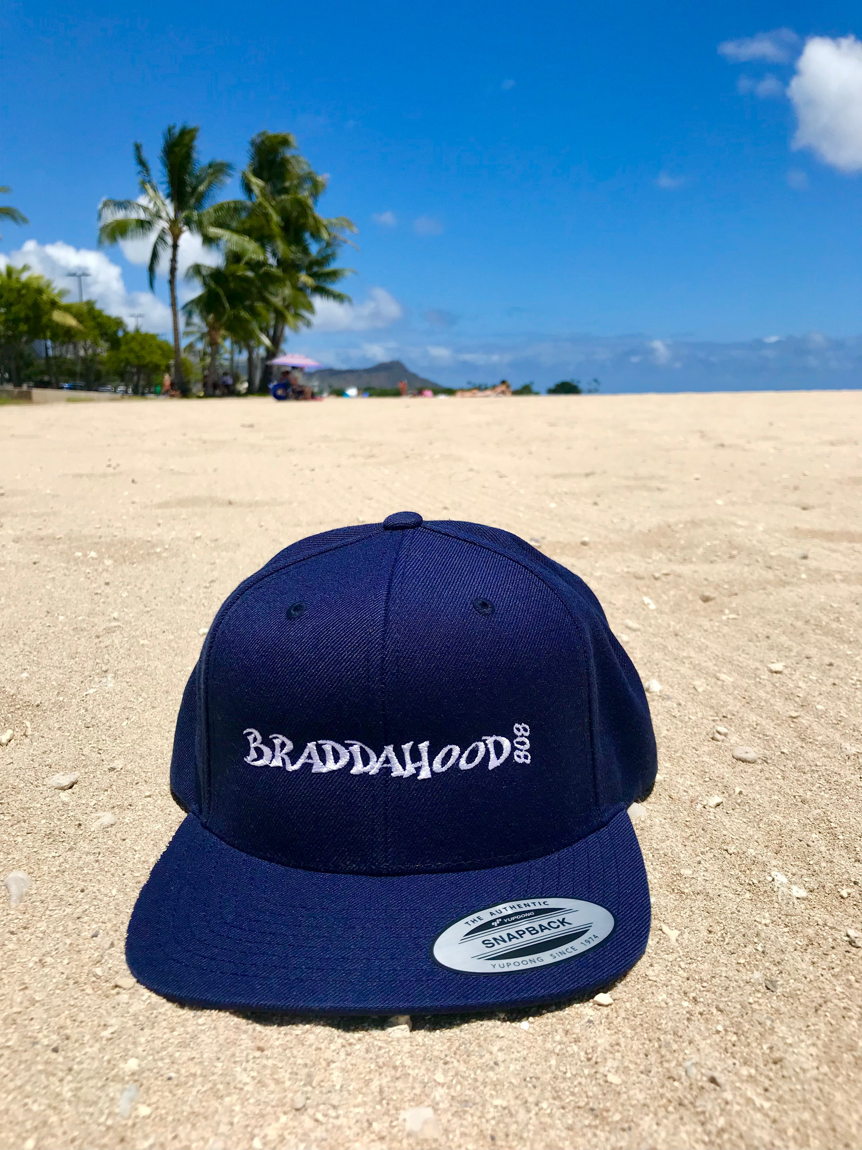 Braddahood808 Navy Blue Flat Billed Snapback Hats