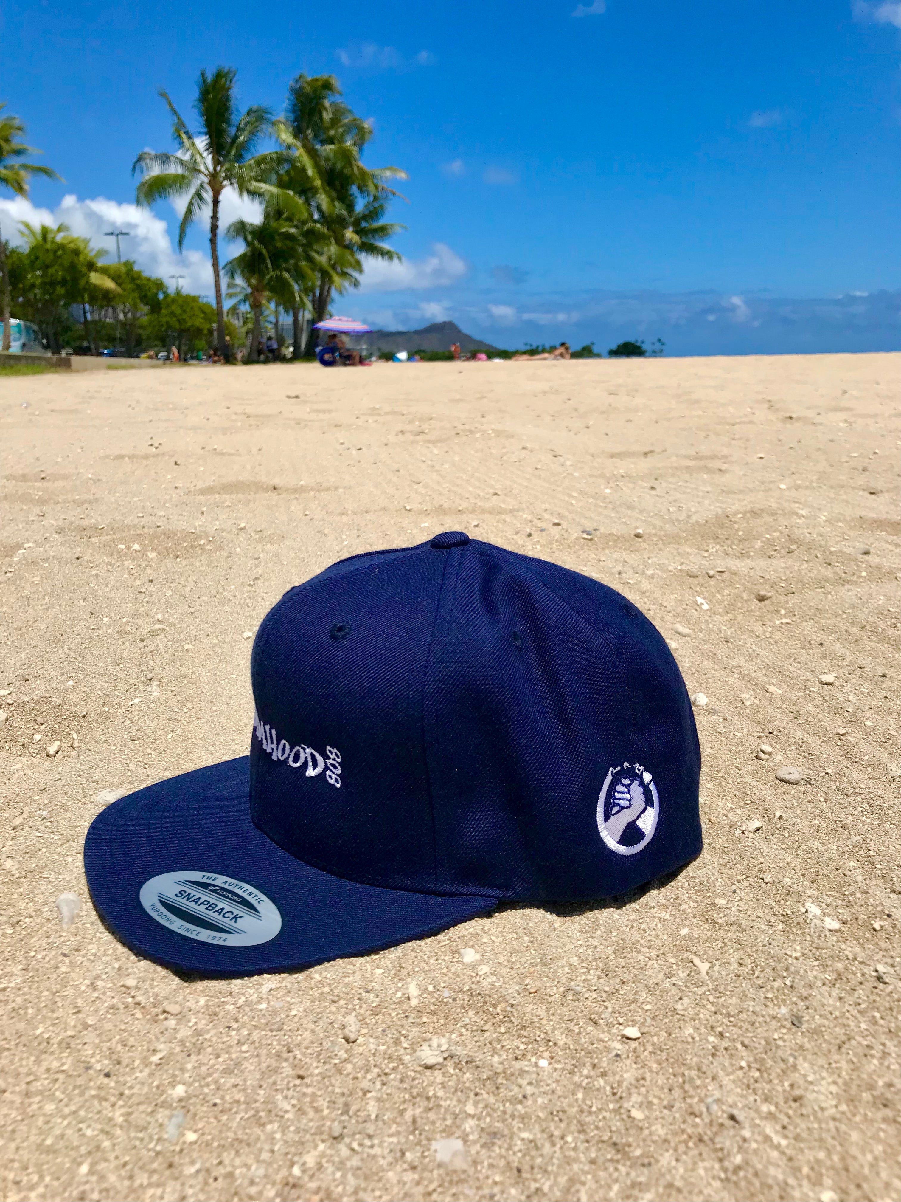 Braddahood808 Navy Blue Flat Billed Snapback Hats